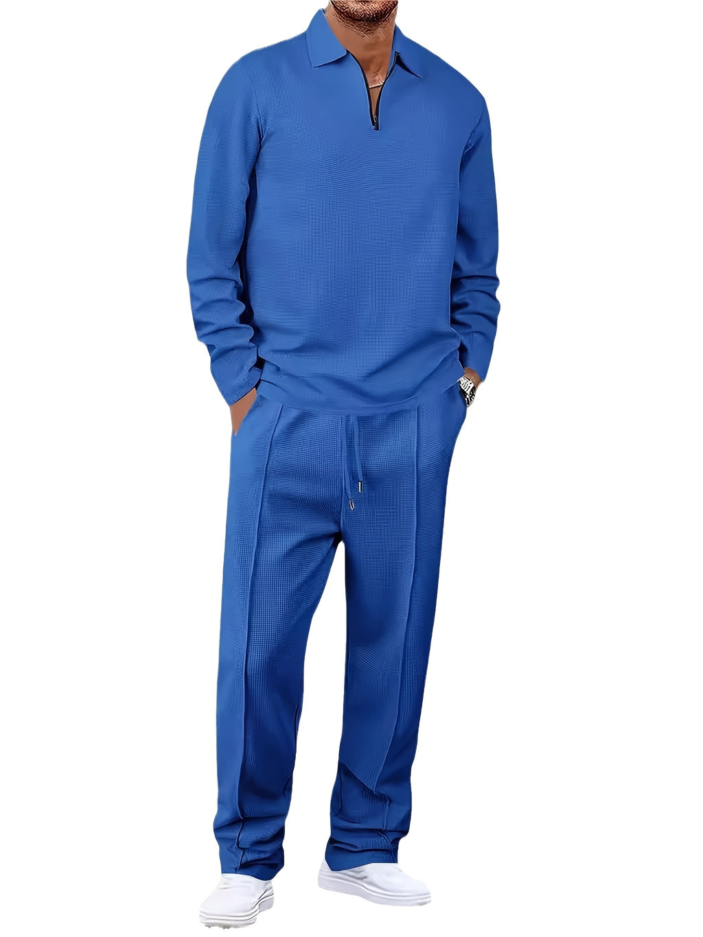 Men's Waffle Knit 2-Piece Set Long Sleeve & Jogger Pants – Breathable Matching Tracksuit for Gym, Casual & Outdoor Wear, Sizes M-XXXL, 4 Colors