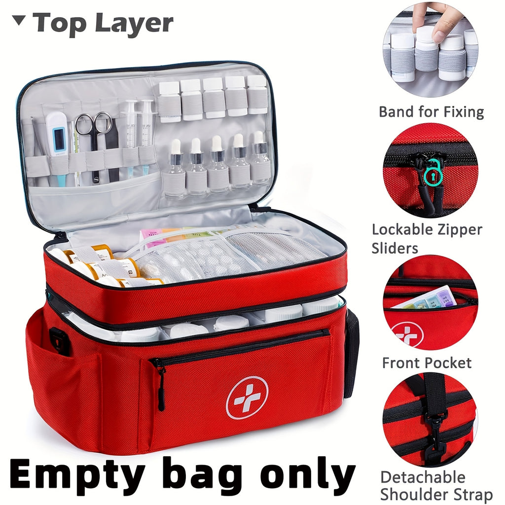 First Aid Kit Bag Medicine Storage Organizer Multi-Compartment – Empty Bag for Home Travel Camping Car Emergency Preparedness