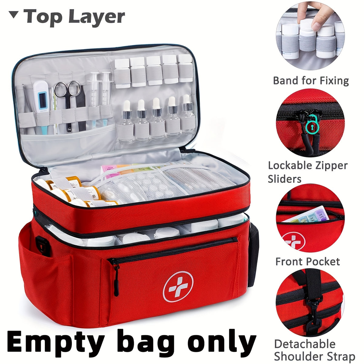 First Aid Kit Bag Medicine Storage Organizer Multi-Compartment – Empty Bag for Home Travel Camping Car Emergency Preparedness