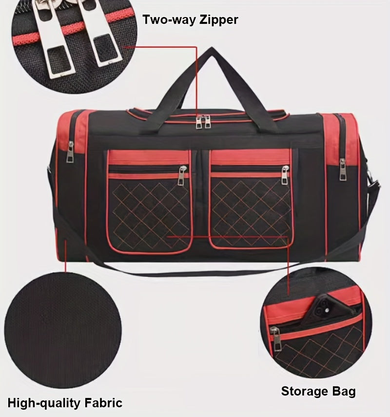 Large Capacity Duffel Bag Heavy Duty – Multi-Pocket Gym Travel Camping Outdoor Bag with Adjustable Strap for Men Women Black Blue Red