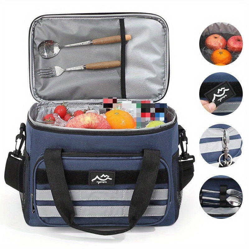 Large Capacity Insulated Cooler Bag Picnic Bag – Portable Crossbody Refrigerated Lunch Bag with Foil Storage Bags for Outdoor Camping Travel Black Grey Navy Khaki