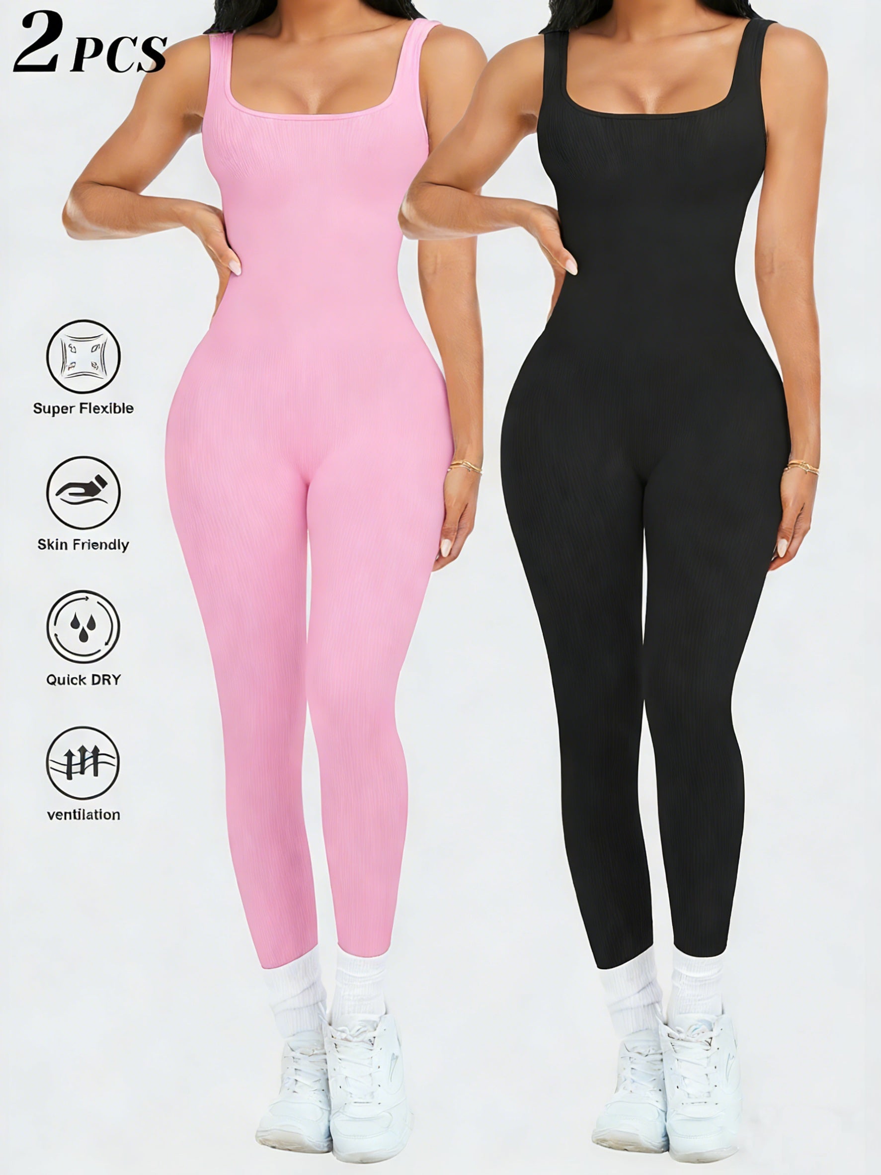 Women's Sleeveless Jumpsuit Yoga Pilates Running Fitness Activewear – 90% Nylon Stretch Fabric, Square Collar, S-XL, Multiple Colors