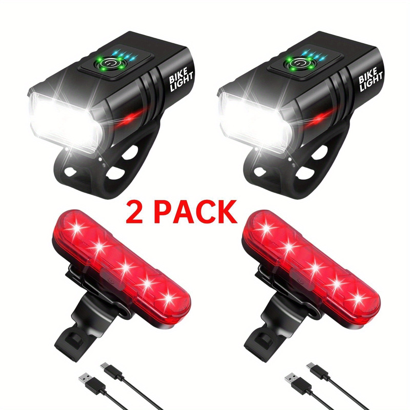 USB Rechargeable Bike Light Set Front & Rear – 1500 Lumen LED Bicycle Light Type-C Fast Charging 6+4 Modes Waterproof Safety Cycling Lamp for Night Riding Commuting Camping – 1/2/3 Pack