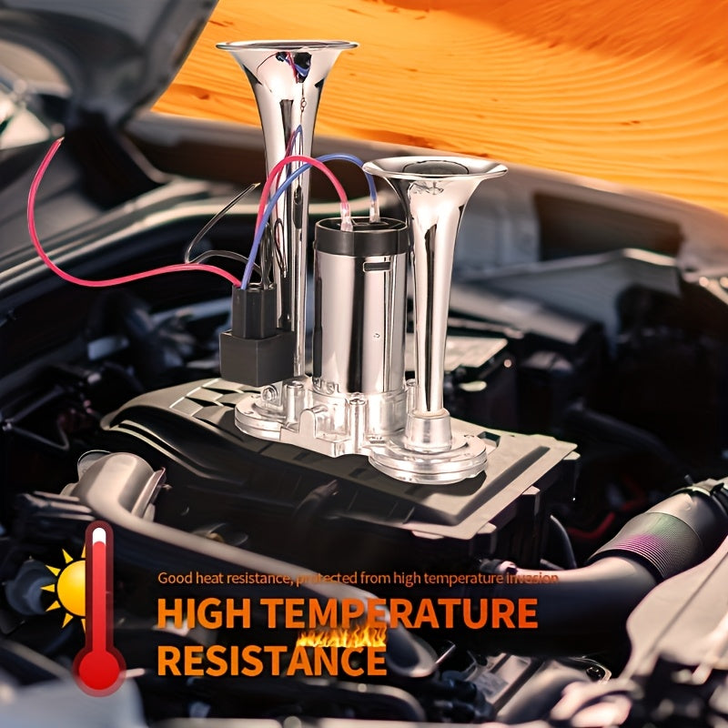 Air Horn Kit 12V 24V Ultra Loud 105-137dB Dual Trumpet Horn with Air Compressor for Truck SUV Motorcycle Boat Train Car Pickup Aluminum Alloy Universal
