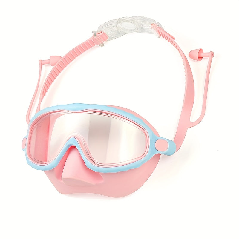 Oversized Anti-Fog Swim Goggles HD Clarity Wide View Silicone Cushion Adjustable Strap for Outdoor Swimming Beach Pool Lake Ocean Adults Men Women Pink Blue