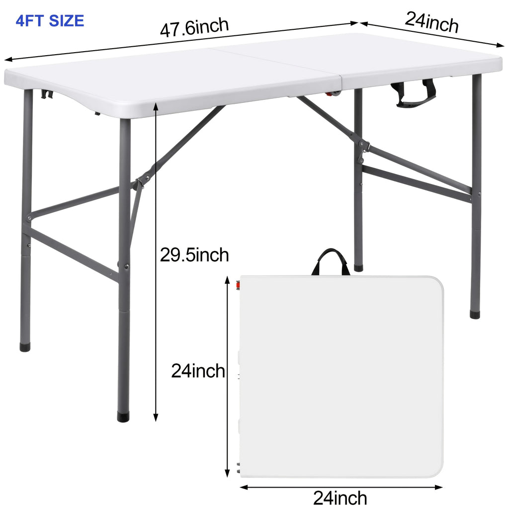 Folding Table 4ft & 6ft with Locking Mechanism – Heavy-Duty Lightweight Portable Outdoor Table for Camping, RV, Dining, Parties & Outdoor Events | White & Black