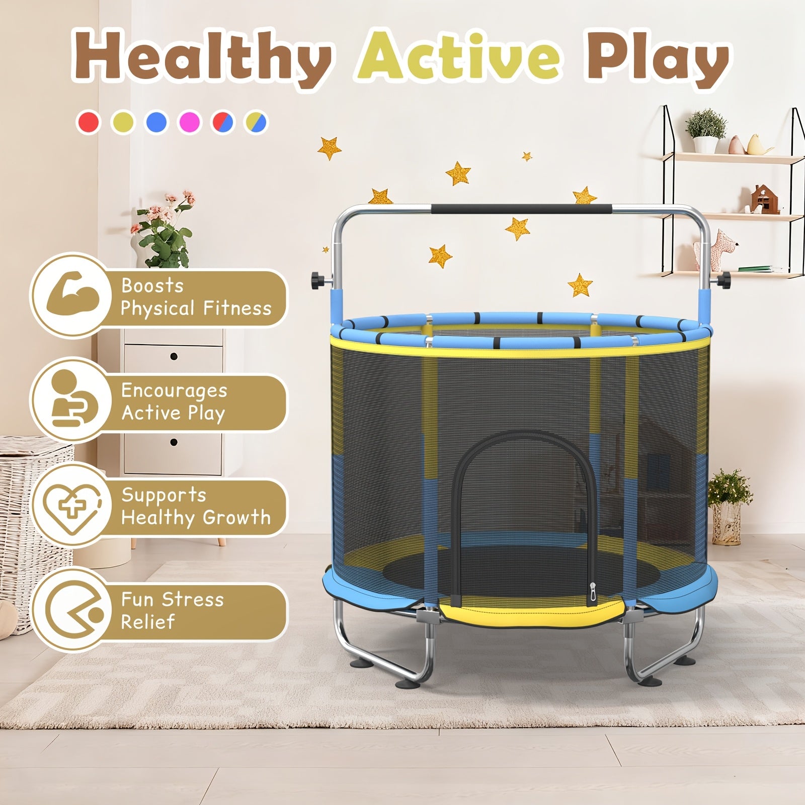 Leisure Sports Trampoline for Kids Adults Outdoor Backyard Fitness Fun Exercise Jumping Trampoline Multiple Colors Home Gym Cardio Workout