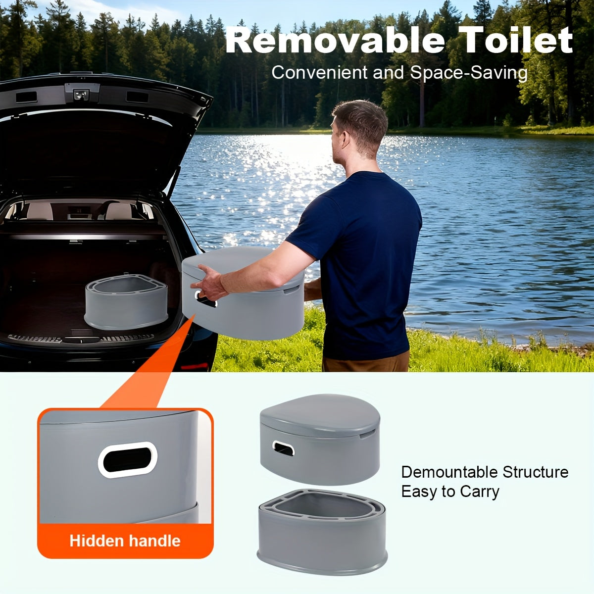 Portable Toilet for Adults & Seniors – Extra Large Camping Commode with Detachable Inner Bucket & Removable Paper Holder, Lightweight Compact for Camping, RV, Boat, Van & Emergency Use