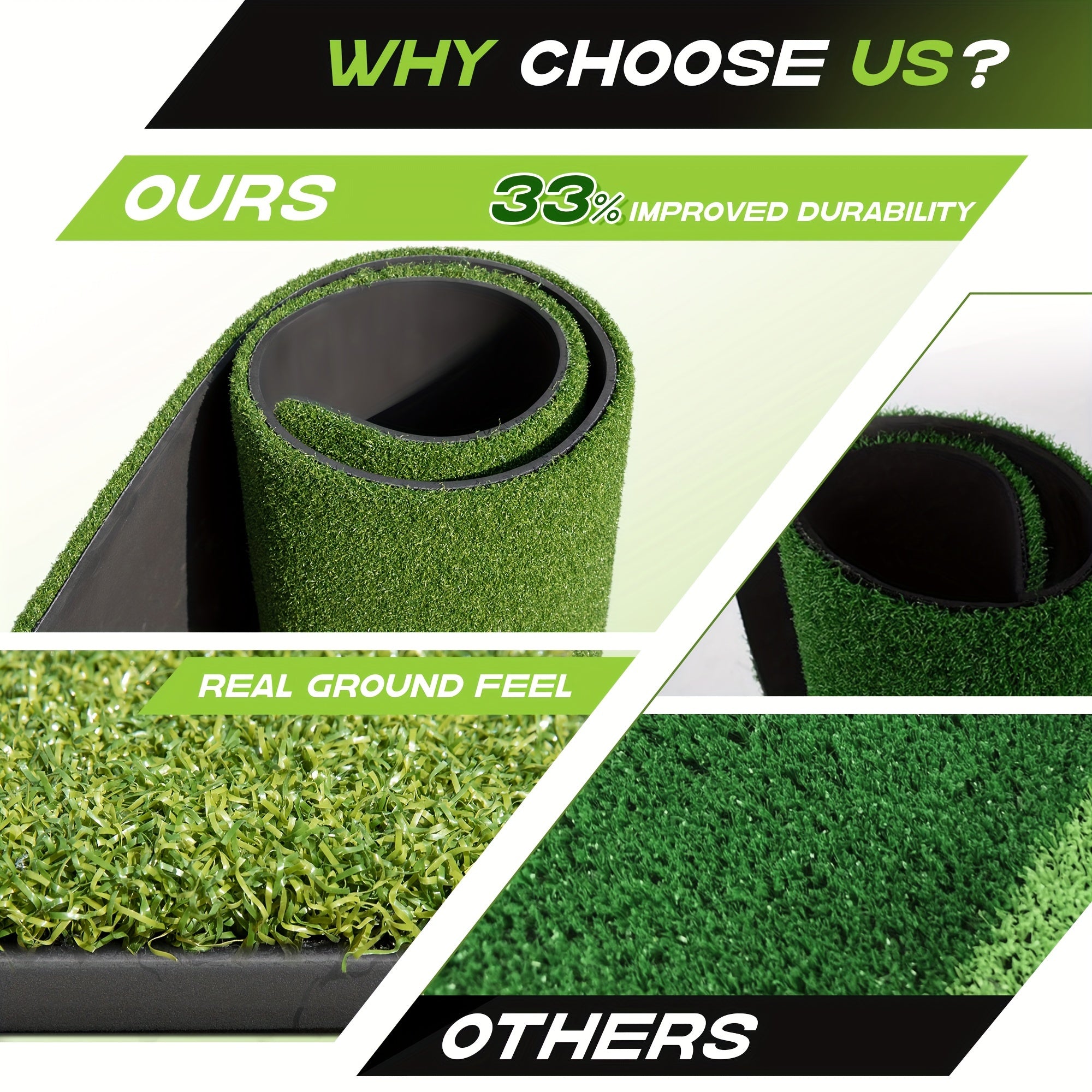Golf Hitting Mat 5x3ft 21mm & 5x4ft Dual-Turf 31mm – Indoor Outdoor Practice Mat with Balls Tees Gift for Golfers