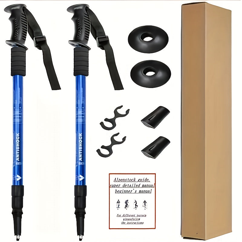 Trekking Poles 2 Pack Aluminum Alloy Adjustable Collapsible Hiking Poles Lightweight Walking Sticks for Men Women Hiking Backpacking Mountaineering Trail Walking Silver Blue Red