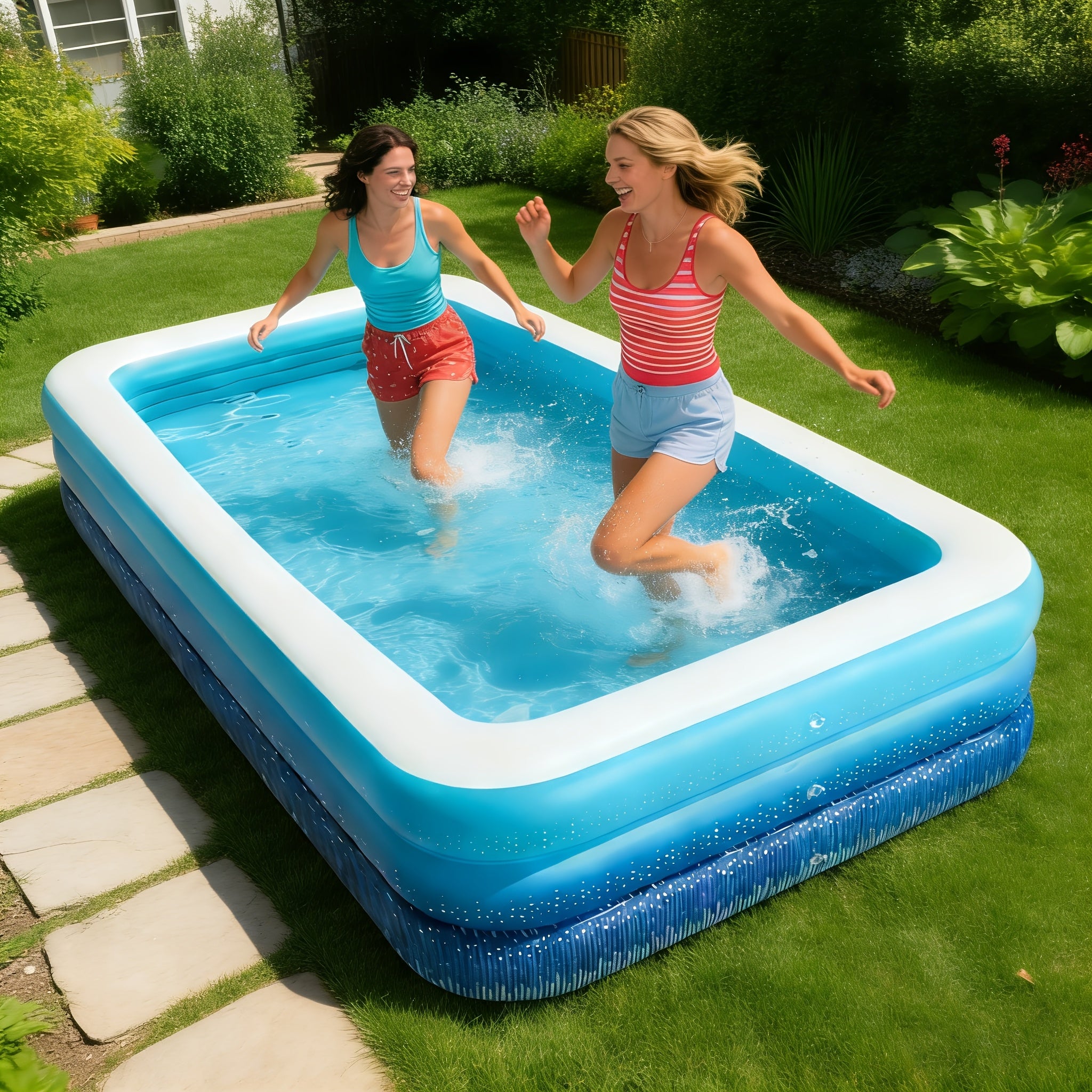 Inflatable Swimming Pool for Adults Thickened 3-4 Layer Foldable Portable Backyard Pool - Above Ground Family Pool for Home Courtyard Outdoor - Navy Blue Sea Blue 70-125 Inch