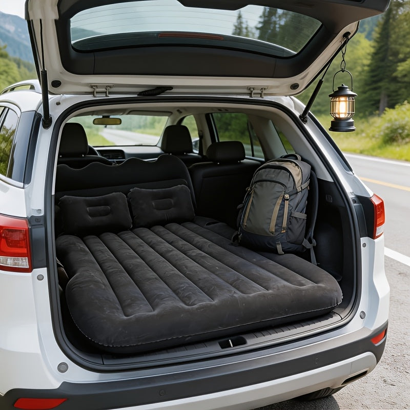 Car Inflatable Bed Air Mattress for SUV Sedan – Portable Foldable Flocked Rear Seat Sleeping Mat for Camping Picnic Road Trip, Includes Air Pump, Black Beige Pink Grey