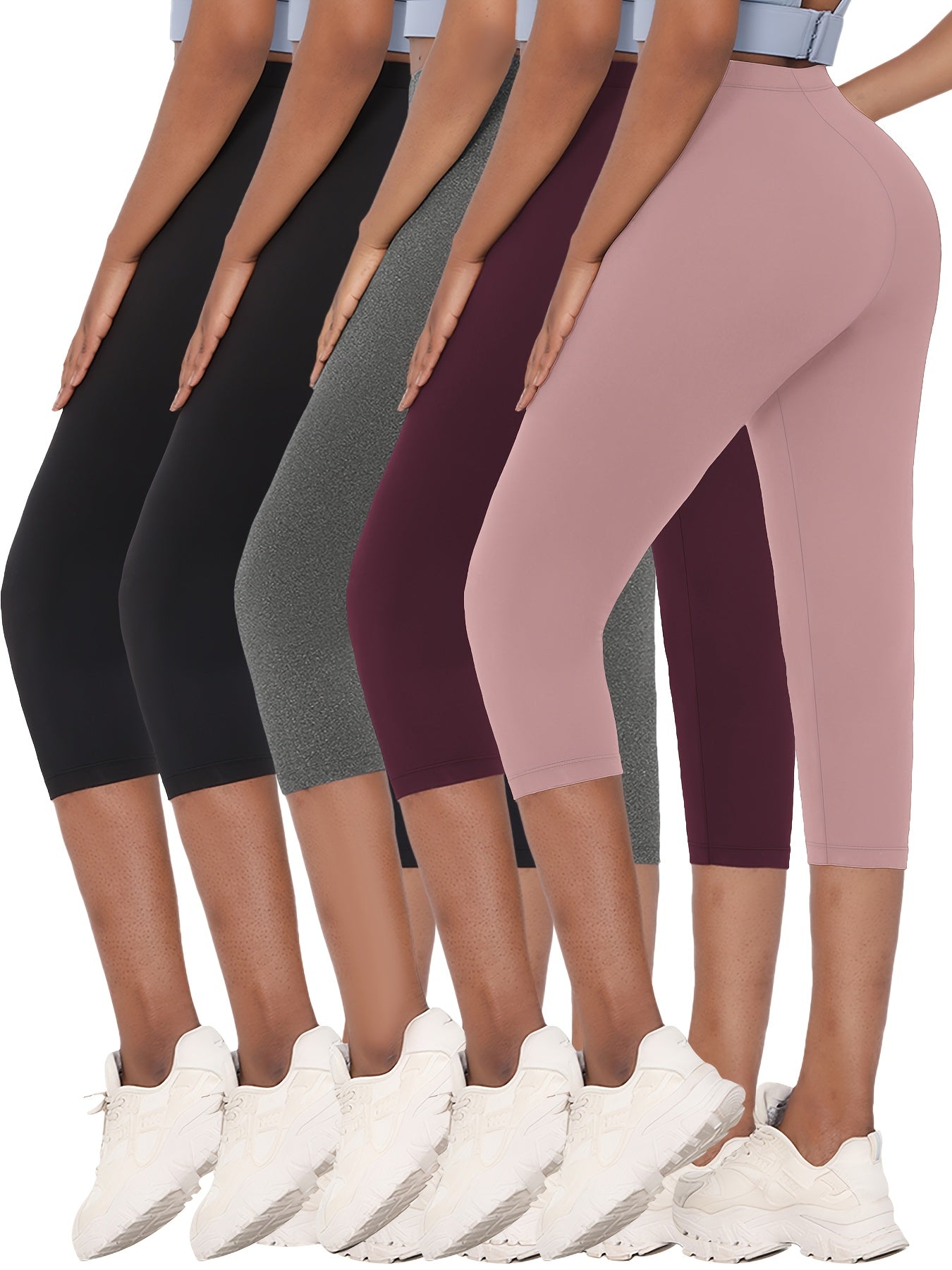 5-Pack Women's Capri Workout Leggings High-Waist – Opaque Non-See-Through 7/8 Yoga Pants, High-Elastic Polyester, Gym Running Athletic, XS-XXL