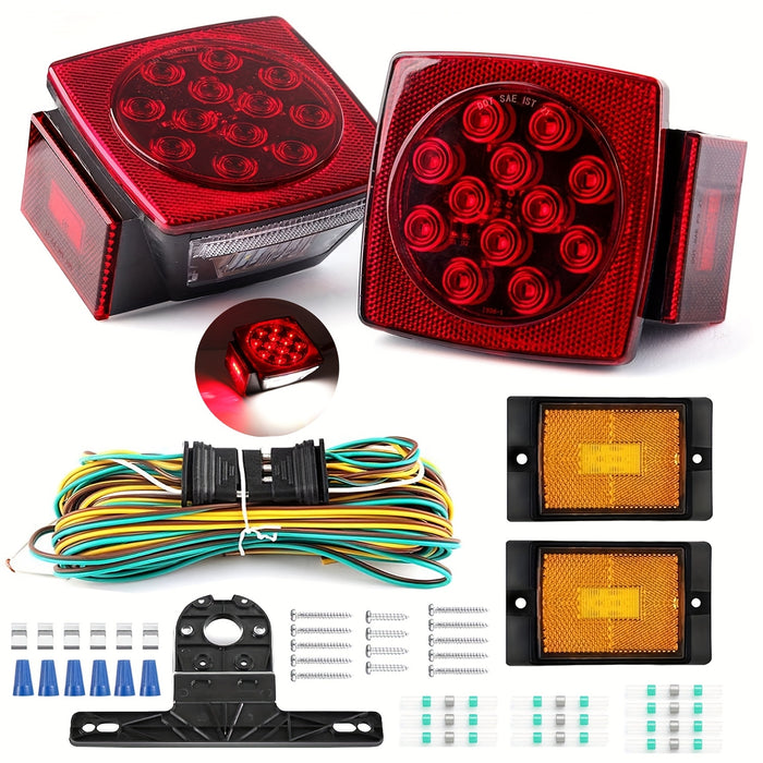 LED Trailer Light Kit 12V Submersible for Boat RV Utility Trailer Under 80 Inch, Complete Trailer Lights with Wire Harness, Amber Side Marker Lights, License Plate Bracket, Corrosion Resistant