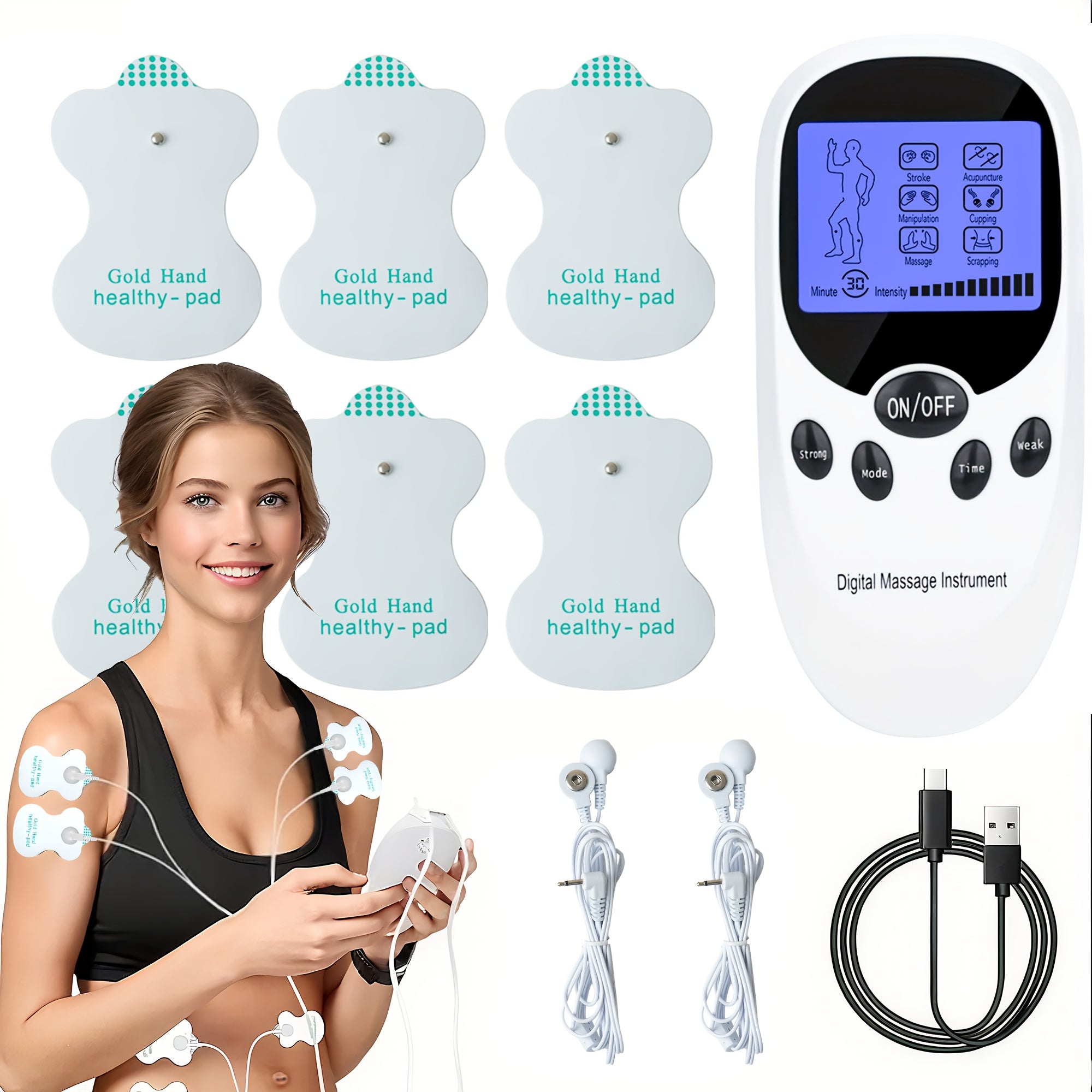 TENS EMS Dual Channel Muscle Relief Pulse Massager - 8 Electrodes, 6 Modes, Pain Relief for Shoulders, Back & Knees, Portable Electric Muscle Stimulator for Recovery & Relaxation