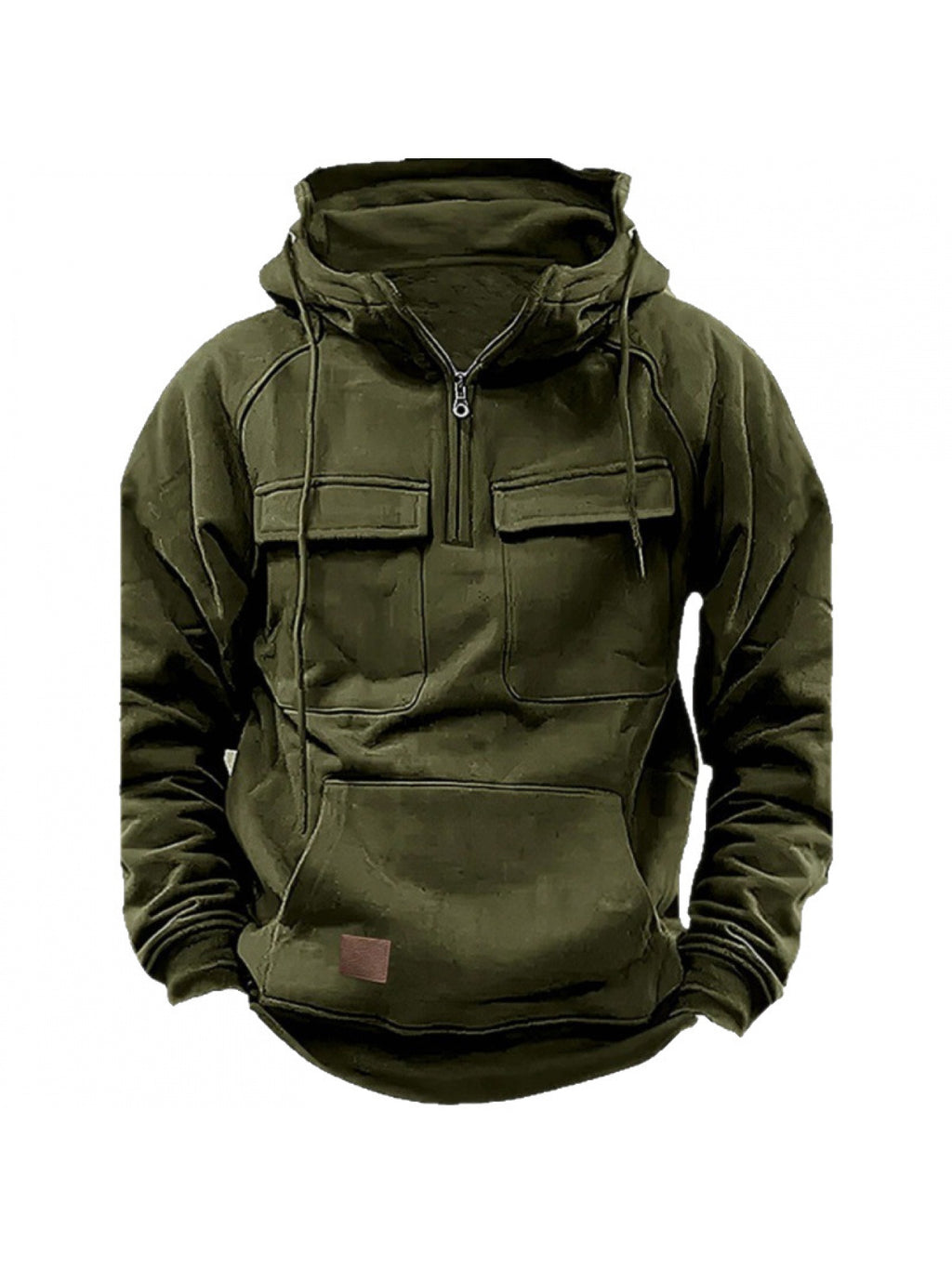 Men's Tactical Quarter Zip Hoodie Cargo Pullover Sweatshirt Outdoor Workout Gym Hooded Jacket Dark Brown