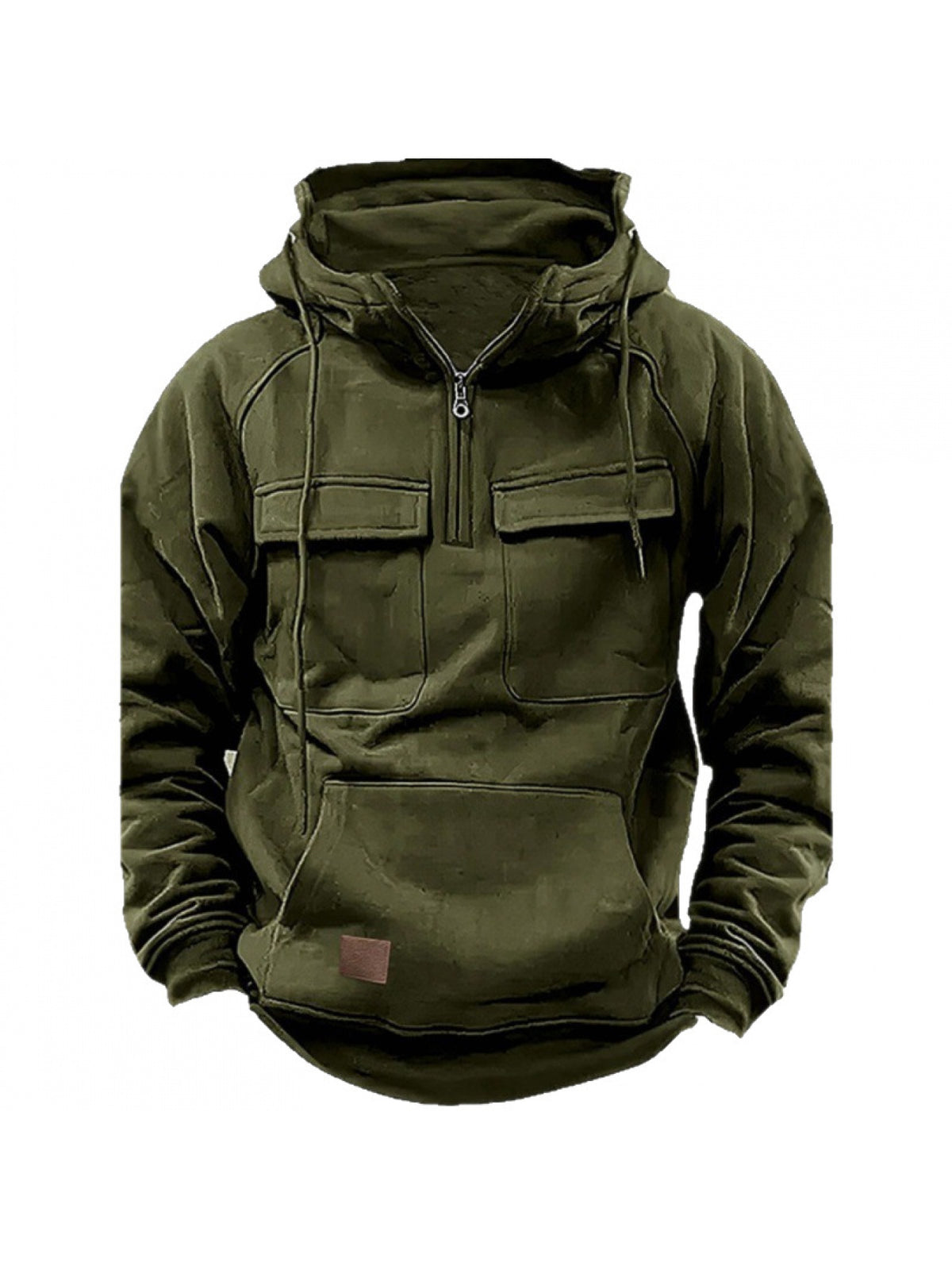 Men's Tactical Quarter Zip Hoodie Cargo Pullover Sweatshirt Outdoor Workout Gym Hooded Jacket Dark Brown