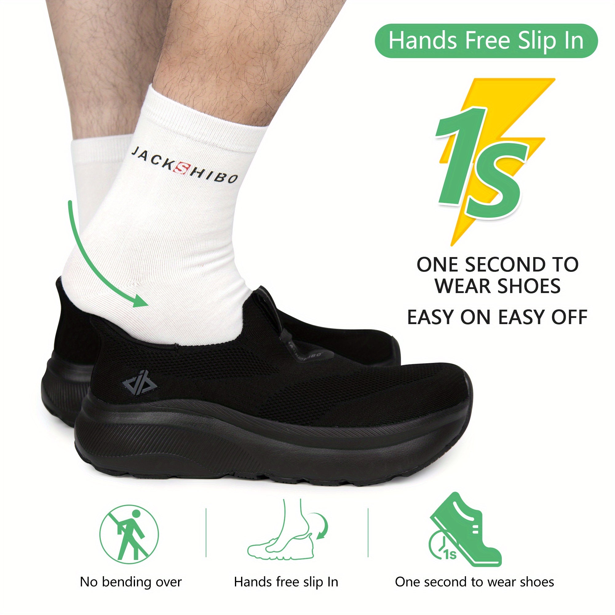 Mens Slip-In Hands Free Sneakers – Wide Toe Box, Arch Support, Orthopedic Walking Shoes with Zero Drop Sole & Metatarsal Pads, US 8-13