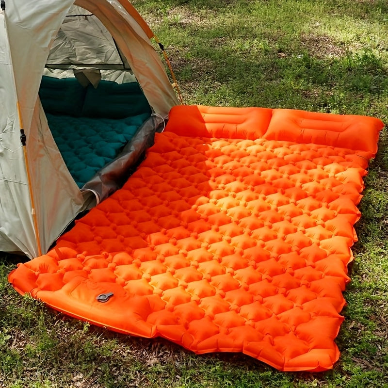 Inflatable Camping Sleeping Pad – Ultralight Nylon TPU with Built-In Pump, Single & Double Size, Self-Inflating Option for Backpacking, Hiking, Tent & Travel, Orange & Blue