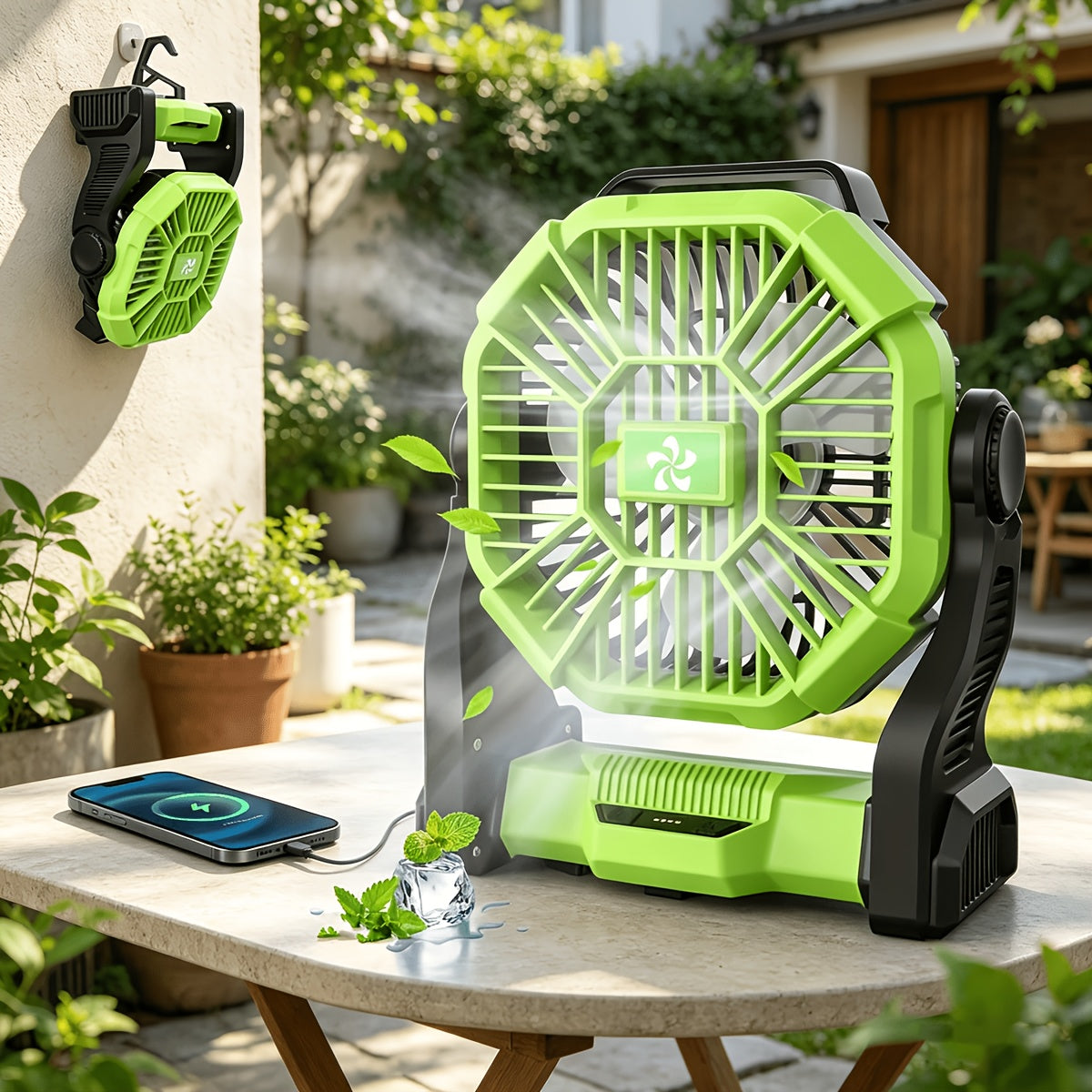 3-in-1 Portable Camping Fan with LED Light & Phone Charger - Rechargeable Battery Tent Fan with Hooks - Desktop Cooling Fan for Camping Patio Travel Sports Events Power Outages
