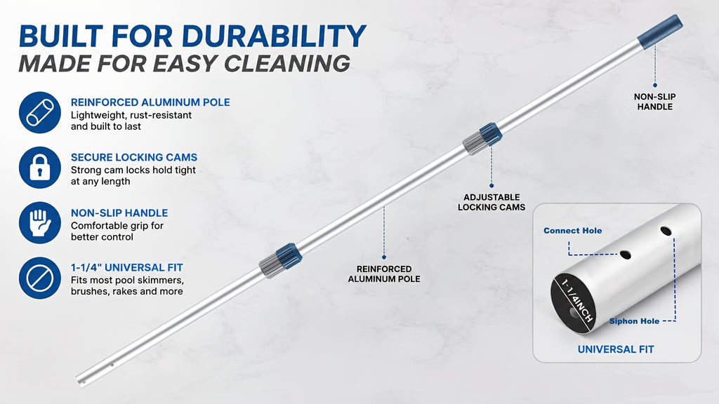 16ft Telescopic Pool Pole Heavy Duty Aluminum – Double Lock Adjustable Non-Slip Grip for Pool Cleaning Skimming Vacuuming Brushing Above Ground In-Ground Pools