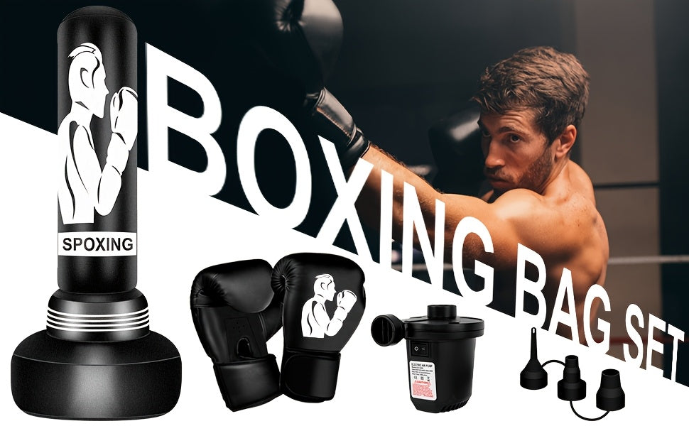 Freestanding Punching Bag with Stand 70 Inch Heavy Boxing Bag with Boxing Gloves Electric Air Pump Inflatable Training Bag for Adults Men Women Teens MMA Muay Thai Fitness Home Gym