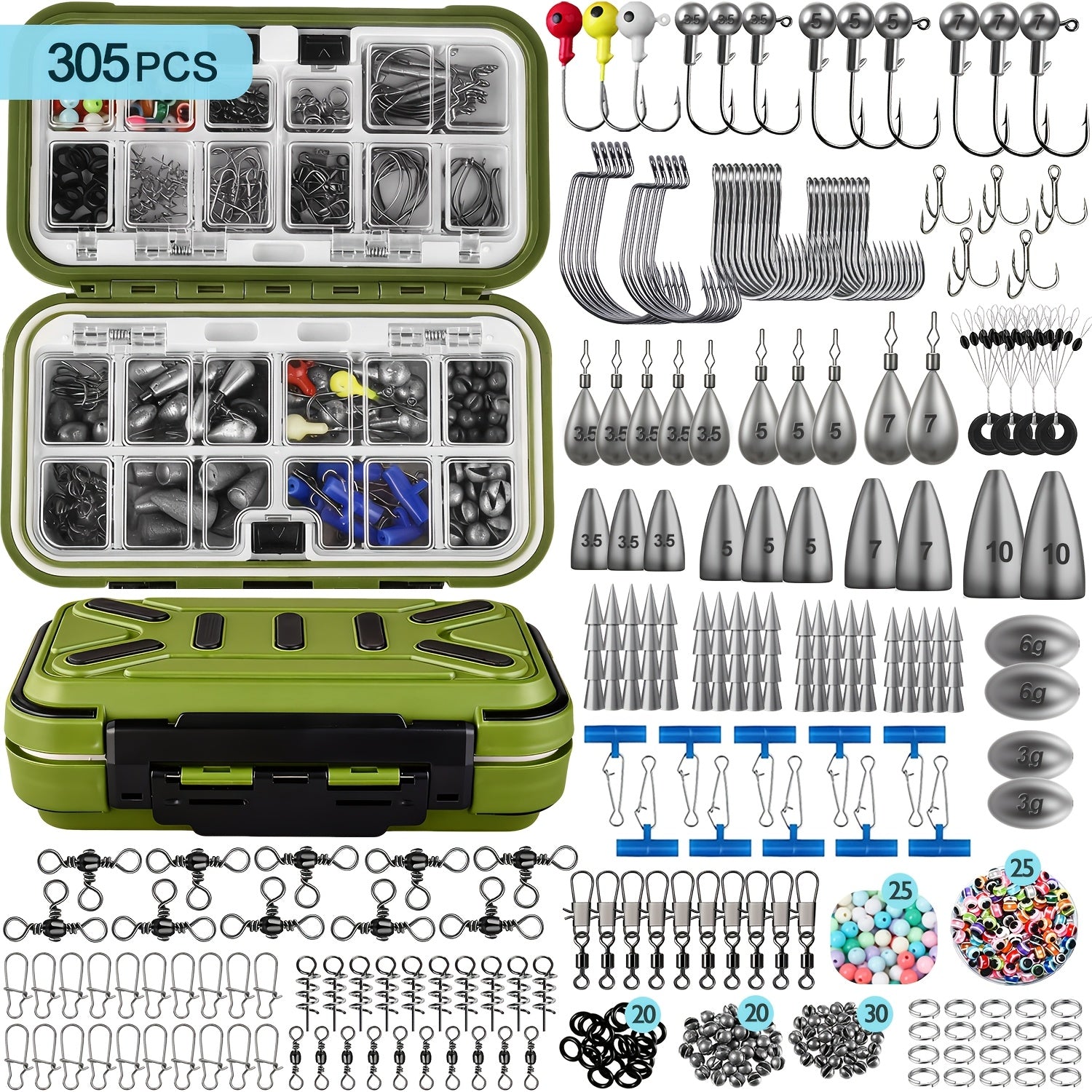 Fishing Tackle Kit 132 204 305 405pcs Complete Tackle Box with Hooks Weights Sinkers Spinner Blades Fishing Accessories for Bass Trout Bluegill Crappie Freshwater Fishing Gear Set