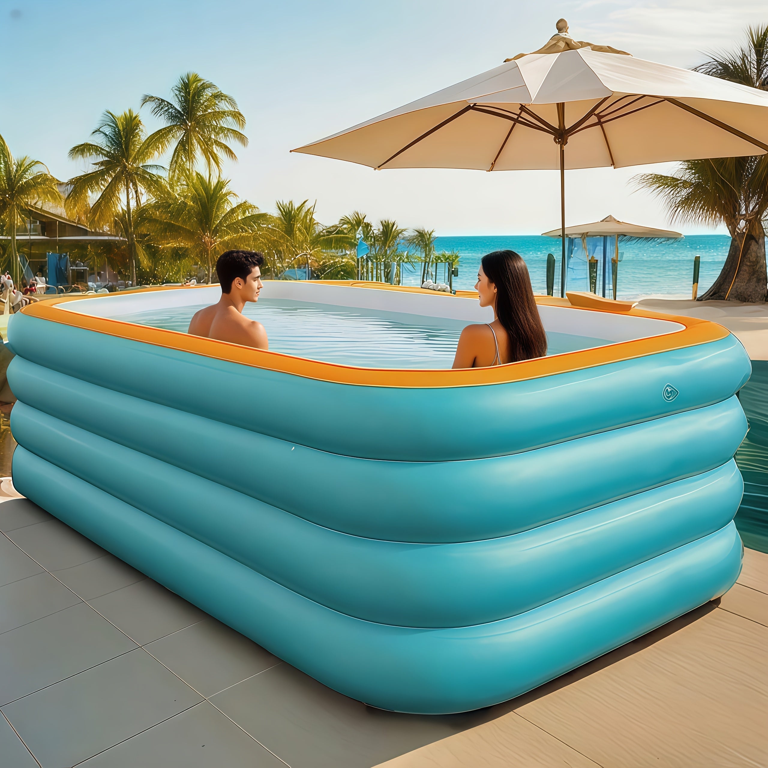 Large Inflatable Family Pool for Adults – 3 & 4 Layer Durable Quick Setup Outdoor Swimming Pool Seats 4-9 People for Summer Parties Backyard Fun 82-120 Inch