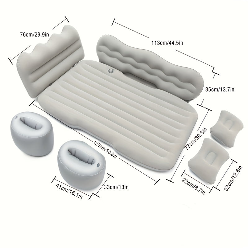 Car Inflatable Bed Air Mattress for SUV Sedan – Portable Foldable Flocked Rear Seat Sleeping Mat for Camping Picnic Road Trip, Includes Air Pump, Black Beige Pink Grey