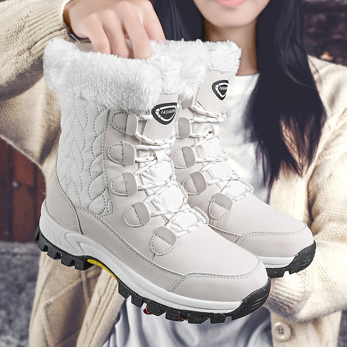 Women's Winter Snow Boots Warm Insulated High Top Non-Slip Waterproof Outdoor Hiking Boots for Women Black Pink Milky US 5.5-10