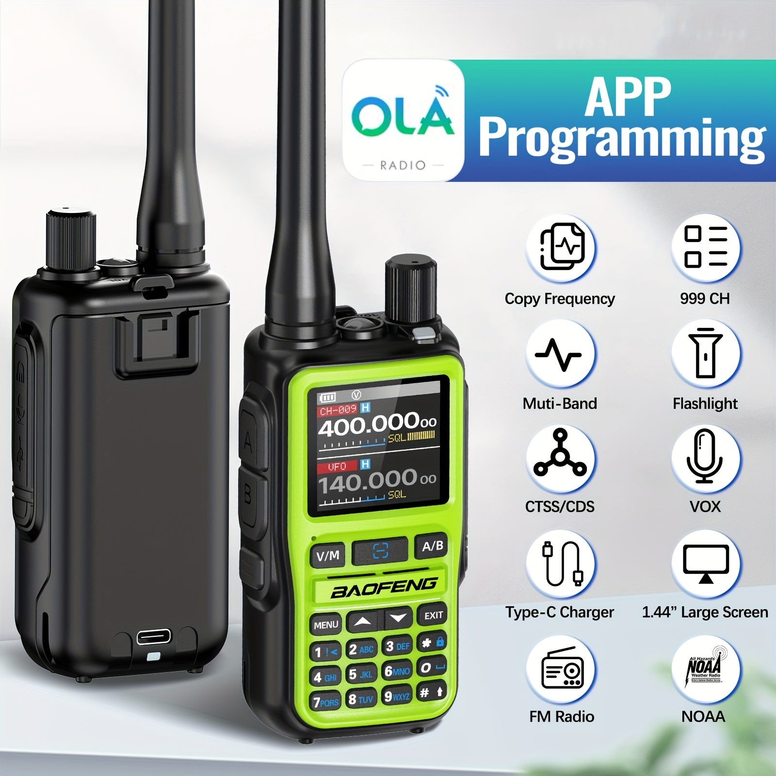 Baofeng UV-5R Mini Ham Radio 2 Pack Long Range Two Way Radio 999CH NOAA Weather Walkie Talkies USB-C Rechargeable Dual PTT APP Programming for Hunting Fishing Skiing Camping Survival