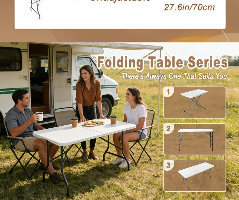Plastic Folding Picnic Table Portable – Fold-in-Half Design with Carrying Handle & Locking Legs for Indoor & Outdoor Use, Camping, Tailgating & Dining, 2.5FT & 4FT