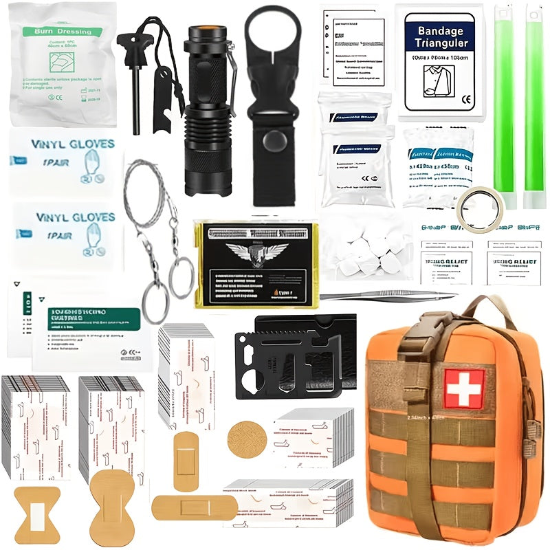 217-Piece Survival Kit with First Aid Kit & Survival Tools MOLLE Storage Bag - Outdoor Camping Hiking Emergency Gear for Men - Brown Black Khaki Green Red Orange Camouflage