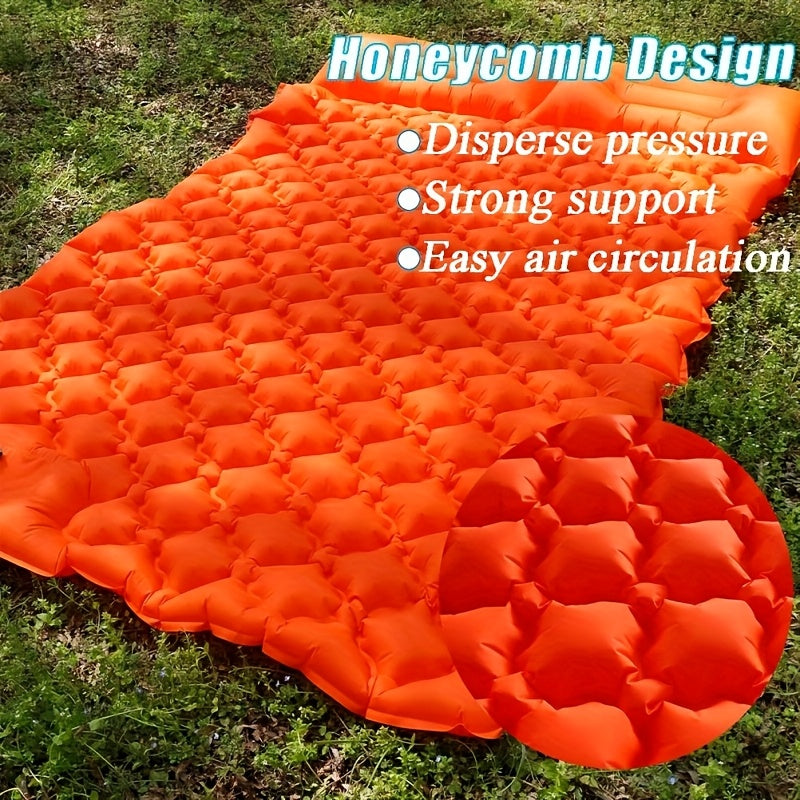 Inflatable Camping Sleeping Pad – Ultralight Nylon TPU with Built-In Pump, Single & Double Size, Self-Inflating Option for Backpacking, Hiking, Tent & Travel, Orange & Blue