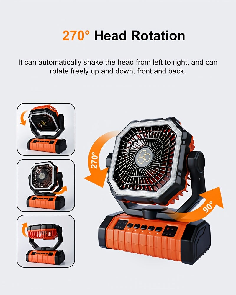 20000mAh Portable Camping Fan with LED Light USB Rechargeable – Battery Powered Tent Fan for Outdoor Hiking Fishing Travel