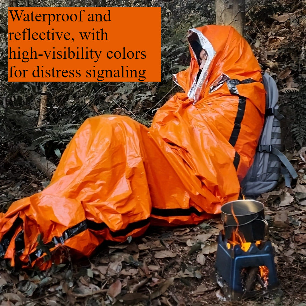 Emergency Sleeping Bag 4-Piece Survival Kit - 2 Mylar Thermal Sleeping Bags + 2 Whistles Lightweight Portable Shelter for Camping, Hiking, Backpacking & Emergency Preparedness