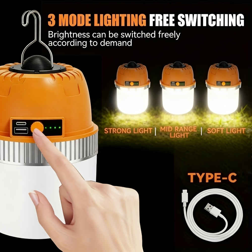 LED Camping Lantern USB Rechargeable – Ultra Bright Hanging Tent Light with Built-In Battery & Emergency Phone Charger for Camping, BBQ, Patio & Outdoor Use | Orange