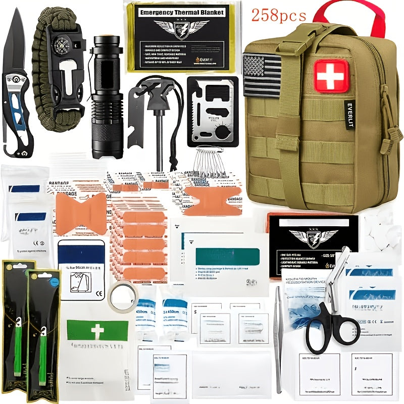 258-Piece Survival Gear Kit – Professional Outdoor Emergency Set with Fire Starter, Compass & Multi-Tools for Camping, Hiking, Backpacking | Best Gift for Men, Dad & Husband