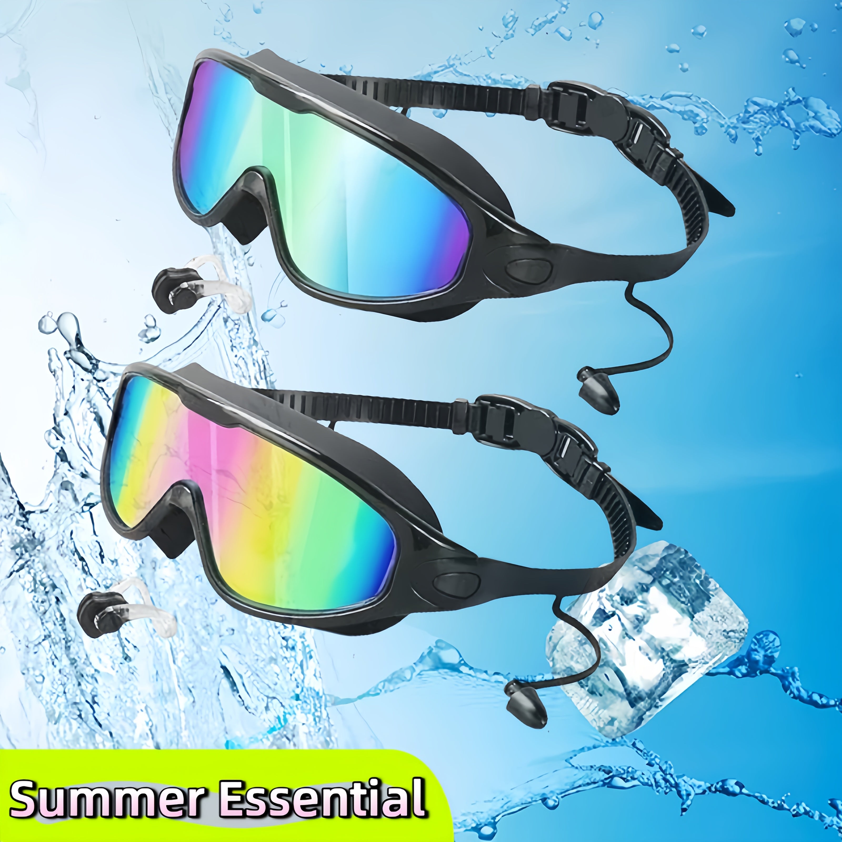 Anti-Fog Swim Goggles 2 Pack with Earplugs Nose Clip Waterproof Bag UV Protection Swimming Goggles Men Women Teens Outdoor Pool Water Sports Gift