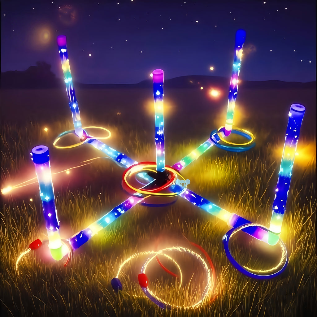 LED Ring Toss Outdoor Game – Glow-in-the-Dark Lawn Game for Nighttime Backyard Family Parties Ages 14+ Birthday Christmas Holiday Gift Throwing Competition