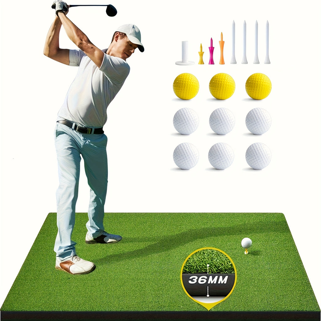 Golf Hitting Mat 5x3ft 21mm & 5x4ft Dual-Turf 31mm – Indoor Outdoor Practice Mat with Balls Tees Gift for Golfers