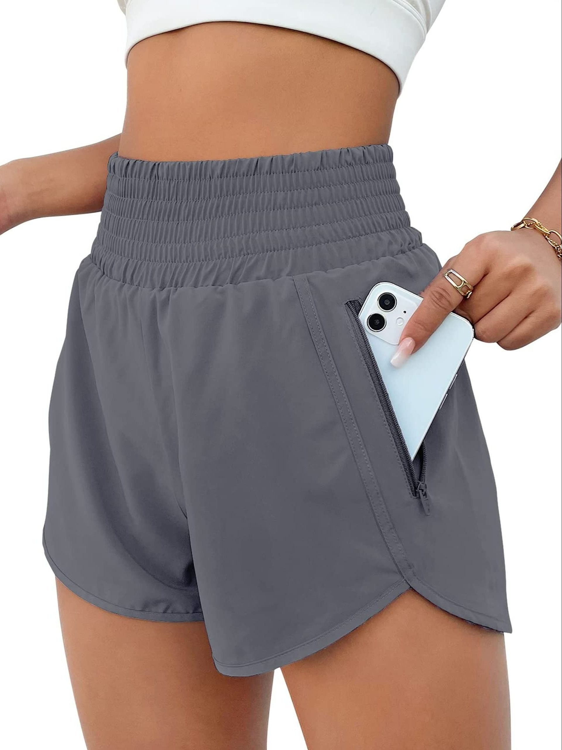 Women's High-Waisted Running Shorts with Pockets – Quick-Dry Elastic Workout Gym Shorts, No Transparency, Slant Pockets, 7 Colors, Sizes S-XXL for Running Yoga Hiking Gym