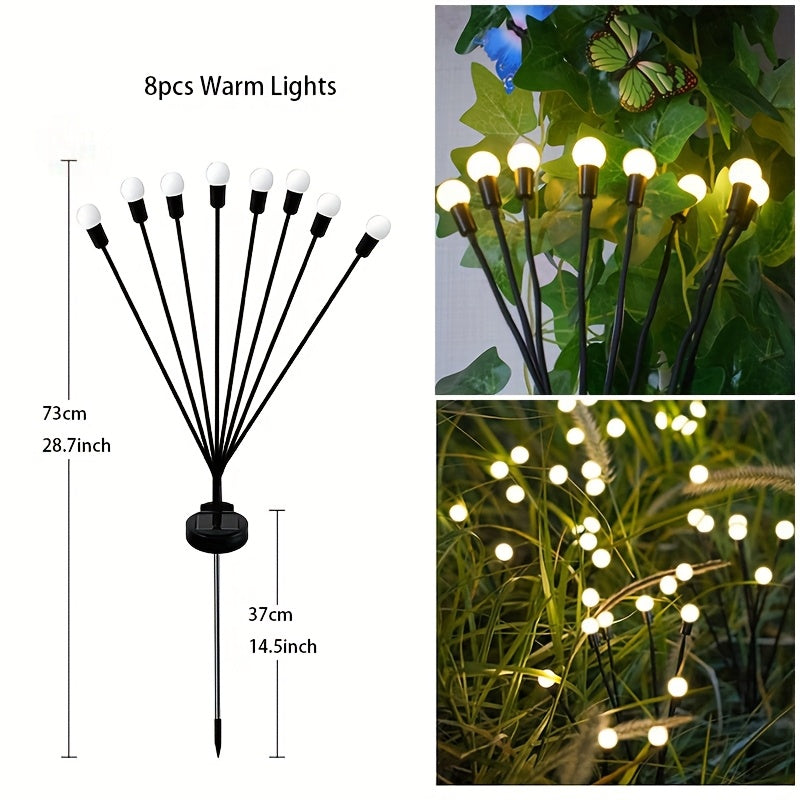 Solar Garden Lights Outdoor Waterproof IP65 LED Firefly Ground Stake Lights 8 Lumens Warm White Solar Lawn Lights for Yard Patio Pathway Landscape Decoration 2 Pack