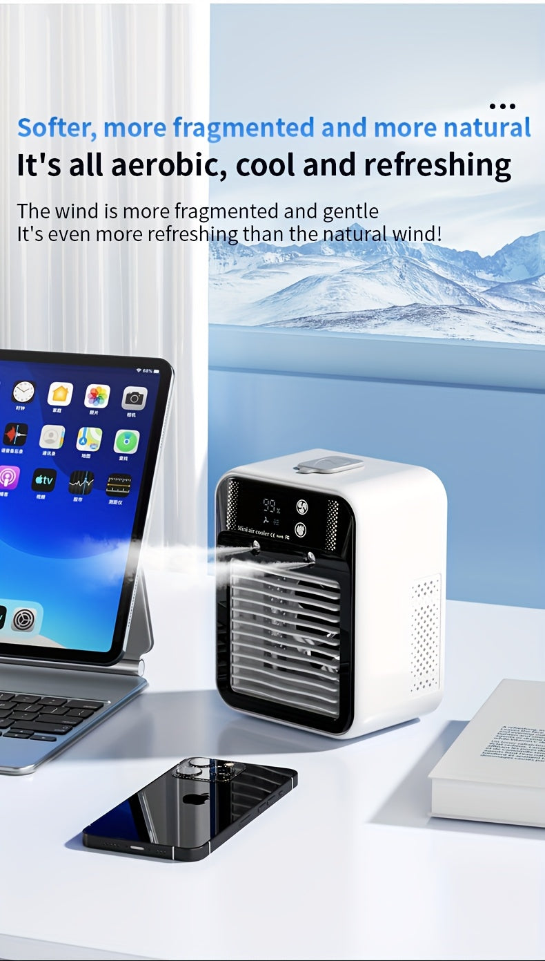Portable Air Conditioner Fan - 6000mAh Rechargeable Personal Cooling Fan, USB-C Charging, 2 Wind Speeds & 2 Wind Modes, Touch Control, Indoor Outdoor Portable Mini AC Fan for Home, Office & Travel