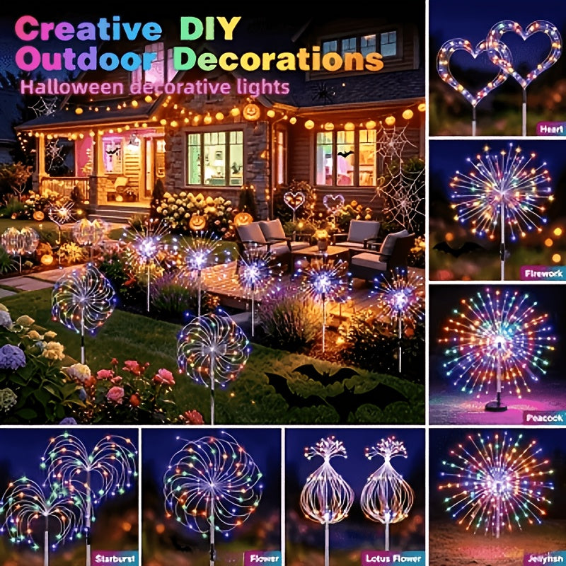 Solar Firework Lights Outdoor 8-Pack – 480 LED, IP65 Waterproof, 8 Lighting Modes, Solar Powered Stake Lights for Garden, Lawn, Pathway & Patio | Christmas, Halloween & Holiday Decor