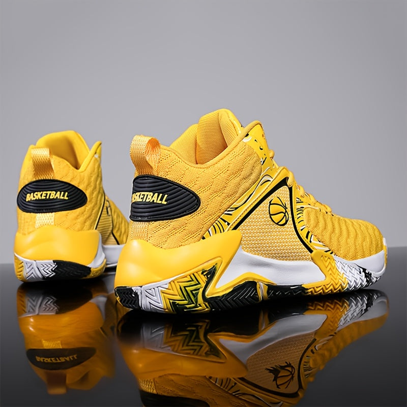 Men's High-Top Basketball Shoes Anti-Slip Lace-Up – Breathable Rubber Sole Sneakers for Basketball Running Outdoor, US 6.5-13.5, Red Black Yellow