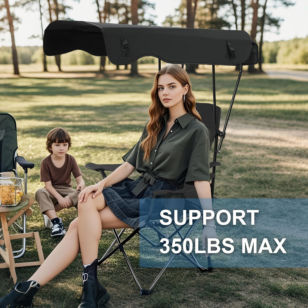 Foldable Camping Chair with Rotating Canopy & Cup Holder – 600D Oxford Cloth Outdoor Chair with Carry Bag for Beach, Picnic, Fishing, Sports Events & Backyard