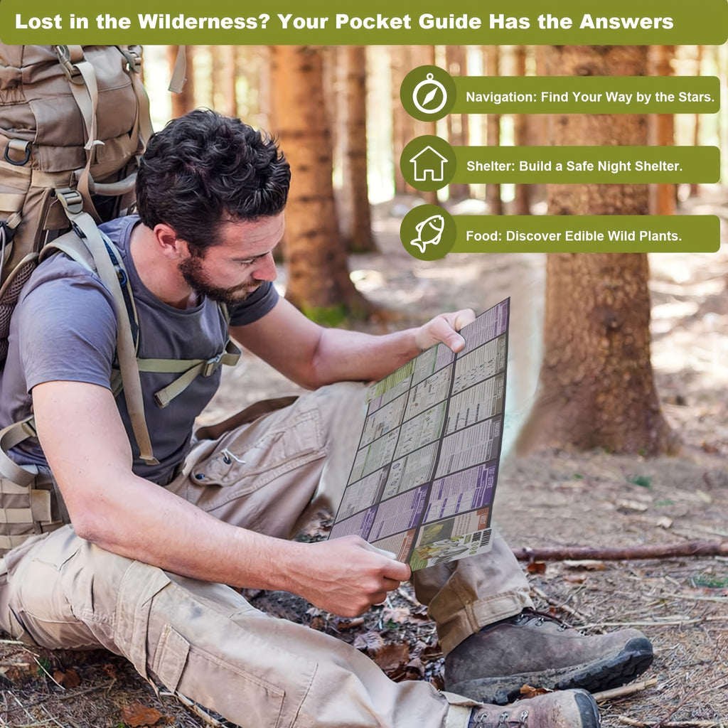 Pocket Survival Guide EDC Kit for Emergency Preparedness, Compact Credit Card Size Survival Card with 67 Skills & 175 Tips for Hiking Camping Disaster First Aid, Father's Day Gift