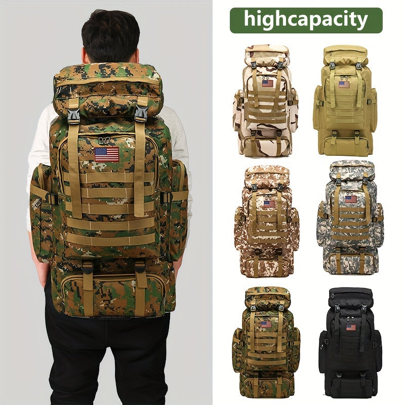 Tactical Hiking Backpack 80L Large Capacity – 3-Day Assault Pack, Molle System, Oxford Fabric, Unisex for Hiking, Camping, Hunting & Travel | Black, Camo, Desert, Gray, Khaki, Green