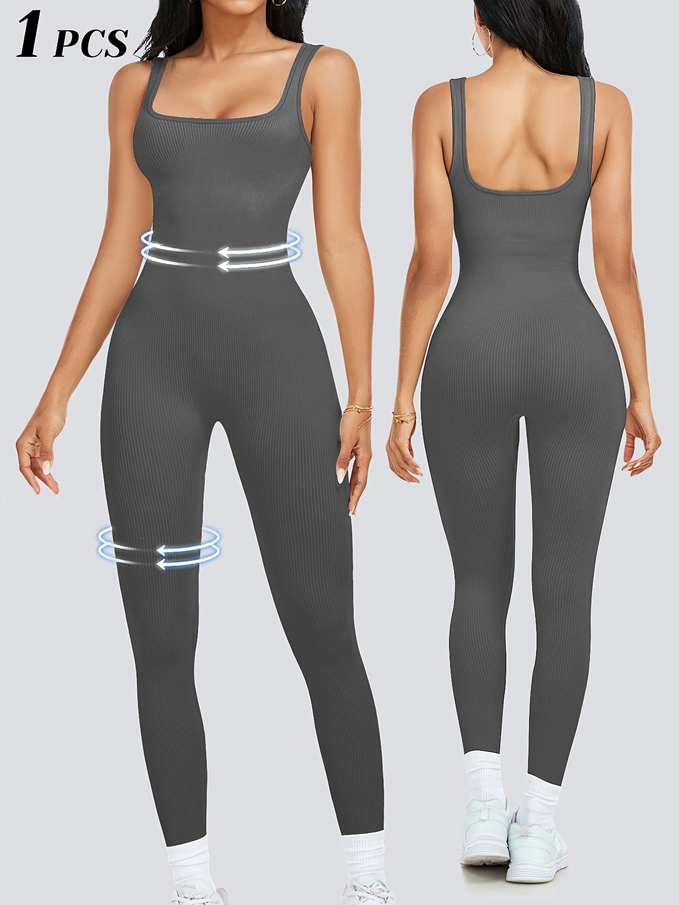 Women's Sleeveless Square Neck Jumpsuit 90% Nylon Stretch Bodysuit for Yoga Pilates Running Fitness Exercise Gym Workout One Piece S M L XL Multicolor